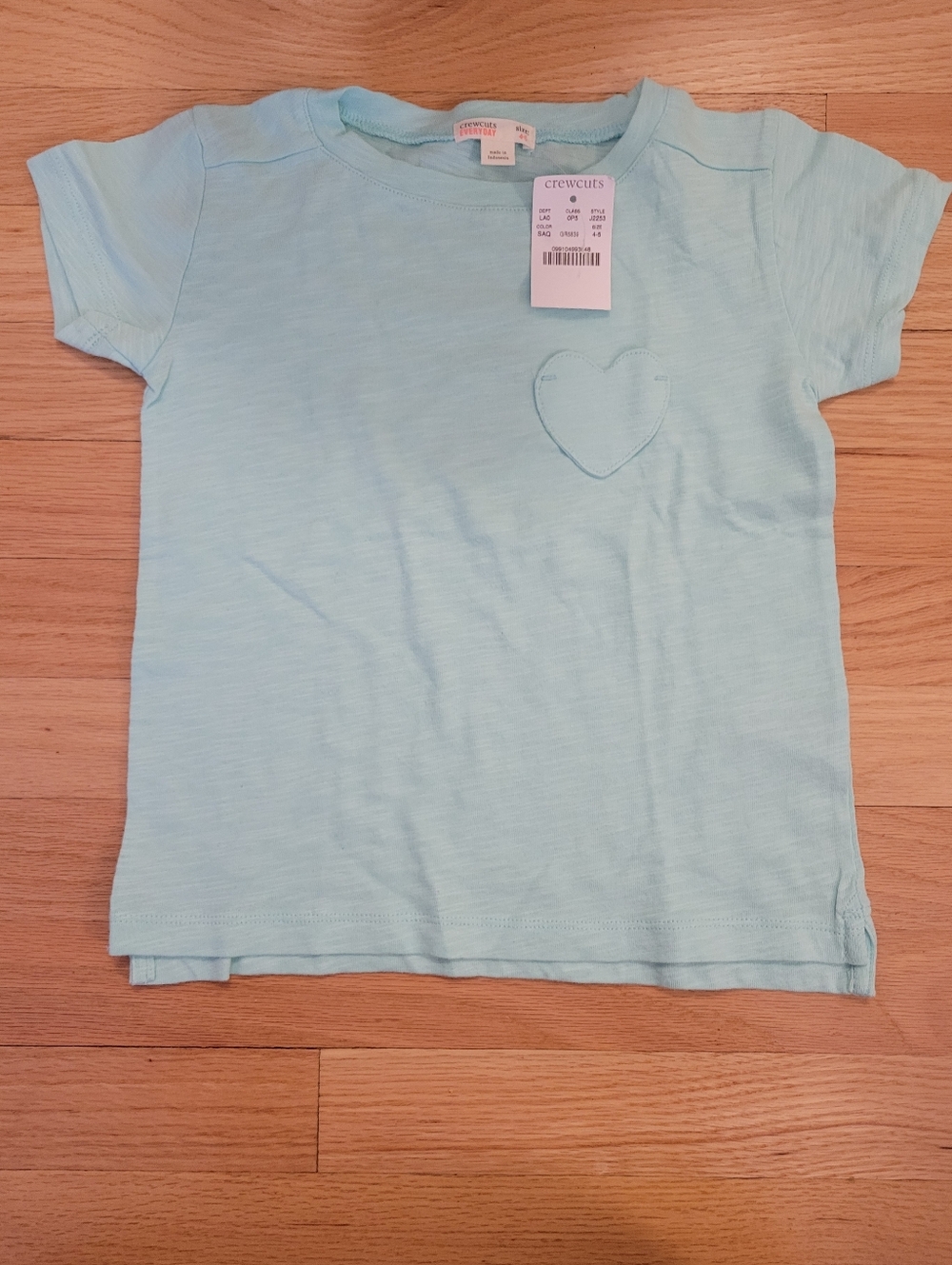 NWT J. Crew Crewcuts Lighr Mint Green Short Sleeve Tee with Heart Pocket